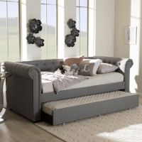 Baxton Studio Ashley-Grey-Daybed Mabelle Modern and Contemporary Grey Fabric Trundle Daybed